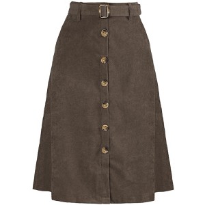 Allegra K Women's High Waist Solid Button Front A-Line Belted Corduroy Midi Skirt - 1 of 4