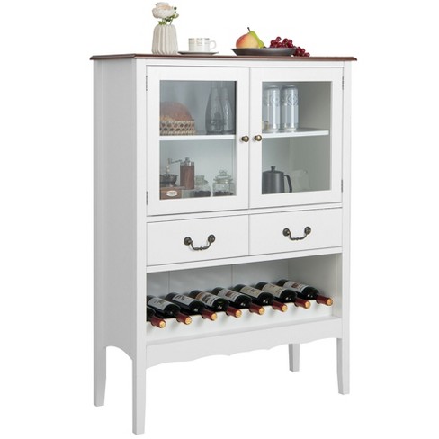 Tangkula Wine Rack Table Coffee Bar Cabinet Freestanding Liquor