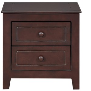 Gulches Nightstand, 19 Inch High, Dark Walnut Finish, 2 Drawers, Wooden Legs Included - 1 of 4