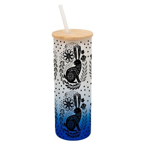 Elanze Designs Woodland Bunny Rabbit Flower Wrap-Around Design 25 Ounce Frosted Gradient Glass On-The-Go Coffee Travel Skinny Tumbler Mug Cup, Bamboo - 1 of 1