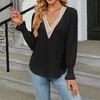 Womens Lantern Long Sleeve Shirt Fall Casual Lace V Neck Top Fashion Blouse - 3 of 4