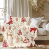 Red Reindeer Christmas Trees Flannel Blanket Cozy Holiday Throw Festive Gift. - 2 of 4