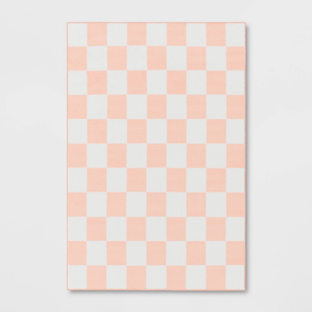 Photos - Area Rug 4'x6' Checkered Kids' Rug Pink - Pillowfort™