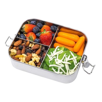 Attop Stainless Steel Lunch Box, Leak-Proof Metal Bento Box with 3 Compartments, 24 Ounce Lunch Box, BPA Free, Bonus 50ml Sauce Container