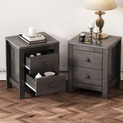 2-Piece Farmhouse Wooden Nightstand Set with Retro Design, Wood Side Tables with Storage Cabinets for Bedroom or Living Room – Maison Boucle