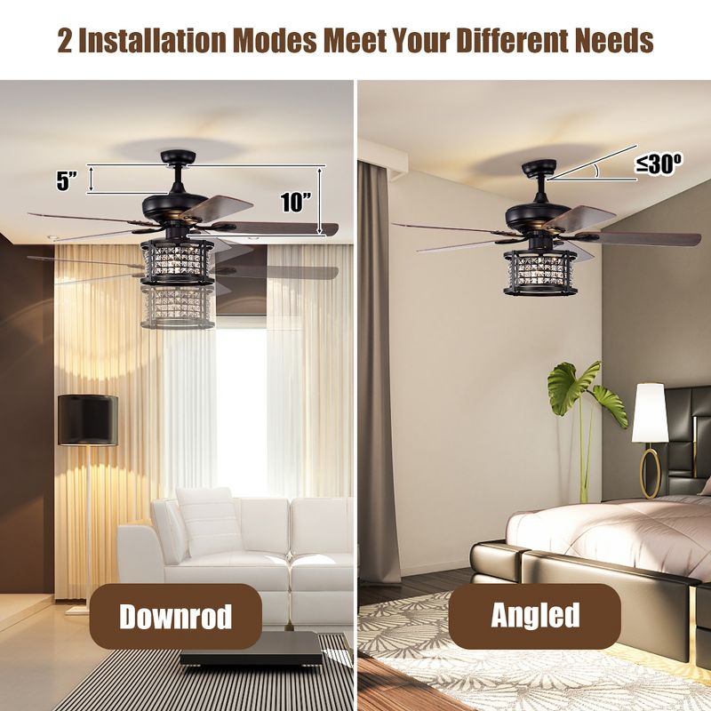 Costway 52'' Ceiling Fan with Light Reversible Crystal Ceiling Fan Lamp W/Remote Control, 4 of 11