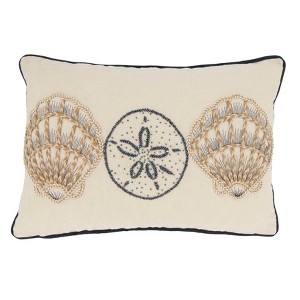 Saro Lifestyle Underwater Wonders Embroidered Shells Throw Pillow Cover, Off-White, 14"x20" - 1 of 3