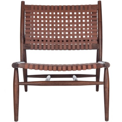 Cognac Brown Leather Woven Armless Slipper Chair