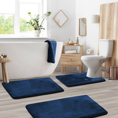 Blue Velvet Memory Foam 3-Piece Non-Slip Bath Rug Set