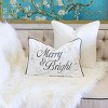Gulches "Merry & Bright" Embroidered Throw Pillow ¨C 14x20" White & Silver Velvet Lumbar Cushion for Fireplace Mantel with Snowflake Trim - 4 of 4