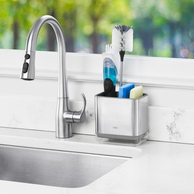 OXO Stainless Steel Sink Caddy with Drip Tray, Light Silver