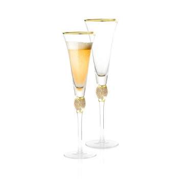Berkware Classy Rhinestone Embellished Long Stem Rose Wine Glasses with  Silver Rim Design - 18oz (Set of 6)