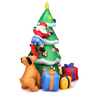 Tangkula 7 FT Inflatable Christmas Tree Santa Claus Climbing Tree Chased by Puppy Dog - 1 of 4