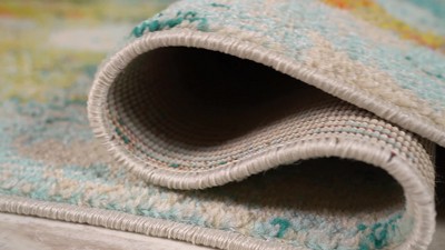Contemporary Abstract Blue and Cream Synthetic Area Rug, 3 x 5 ft