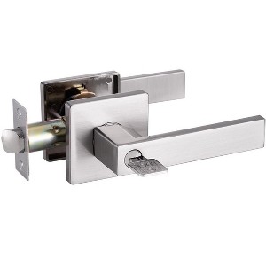ZACHVO Satin Nickel Entry Door Handle Set – Heavy Duty Reversible Lever with Key for Front Entrance, Bedroom, or Office (1 Pack) - 1 of 4