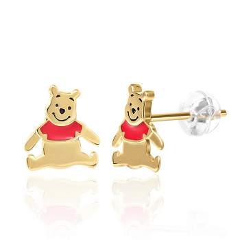 Disney Womens Winnie the Pooh Gold-Plated Sterling Silver Stud Earrings