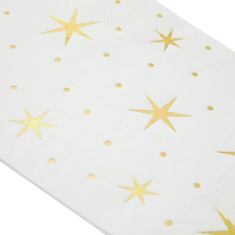 Blue Panda 50 Pack Gold and White Dinner Napkins with Stars, Gold Foil for Baby Shower, Birthday, Holidays, 3-Ply, 4 x 8 In, 4 of 8