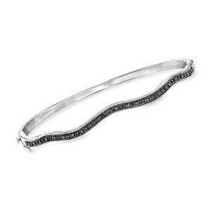 Ross-Simons 0.10 ct. t.w. Black Diamond Wavy Bangle Bracelet in Sterling Silver - 1 of 3
