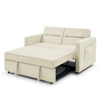 TiramisuBest Loveseats Sofa Bed with Pull-out Bed, Adjsutable Back and Two Arm Pocket,Grey