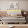 Bed Frame with USB Charging Station & LED Lights, LED Platform Bed with 2-Tier Upholstered Storage Headboard, Sturdy Wood Support, - 4 of 4