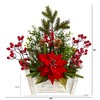 Nearly Natural 18-in Poinsettia, Succulent and Berry Artificial Arrangement in Bench Planter - 2 of 4