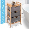 SereneLife 3-Tier Bamboo Shelf with Storage Hamper - SLHMPSHF33, Wooden Laundry Organizer with Sliding Bags - image 2 of 4