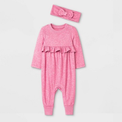 Baby Girls' Cozy Romper with Headband - Cat & Jack™ Pink Newborn