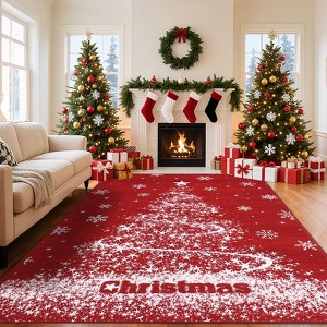 Christmas Washable Rugs for Living Room Bedroom, Low Pile Non Slip Christmas Tree Area Rug - 1 of 4