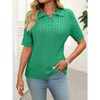 Coolmee Women Casual Lapel V Neck Cable Short Sleeve Knit Soft Pullover Sweater Tops - 3 of 4
