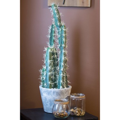 Tall Green Faux Cactus Arrangement in Gray Cement Planter