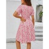 Womens Sundress Summer Floral Short Sleeve Wrap V Neck A-Line Midi Dress - 4 of 4