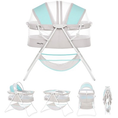 Blue and Gray Lightweight Polyester Foam Bassinet with Canopy