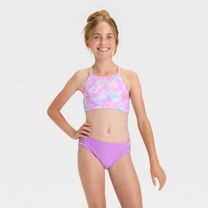 Girls' Watercolor Hibiscus Bikini Set - Cat & Jack™ Purple - 1 of 3