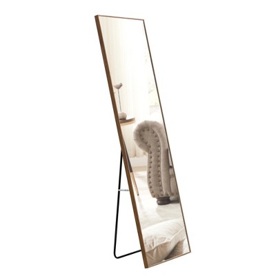 Vynxaria Brown Solid Wood Frame Full-Length Mirror ¨C Stylish & Functional for Any Space