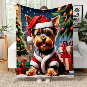 Lomsoe Cute Vintage Christmas Dog Print Flannel Blanket - All Seasons Soft and Warm Throw Blanket for Bed, Napping, Camping, Travel, Office - 1 of 4