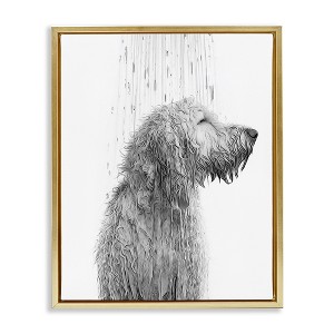 Stupell Industries Dog Bathroom Splash Black Framed Floater Canvas Wall Art - 1 of 4