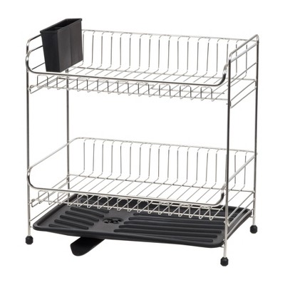 Dish Drying Rack,Kitchen Counter Expandable Dish Rack with Drainboard Spout  Grey