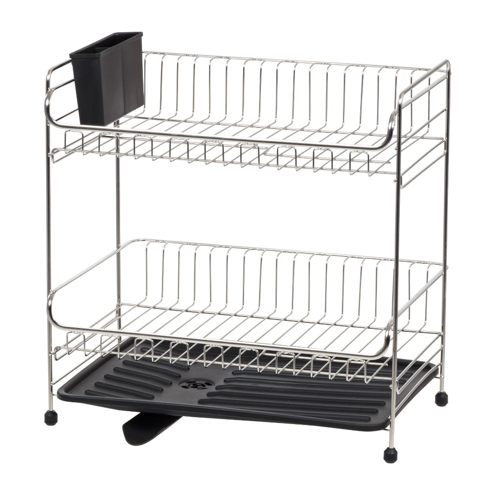 Photos - Dish Drainer IRIS 2 Tier Stainless Steel Dish Drying Rack with Plastic Drain Black 