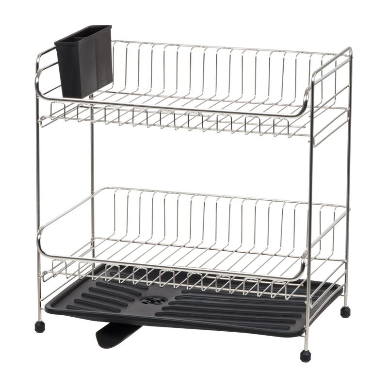 IRIS 2 Tier Stainless Steel Dish Rack with Plastic Drain, 1 of 12