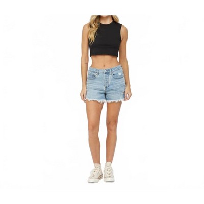 Women's Distressed Fray Hem Shorts - mica denim