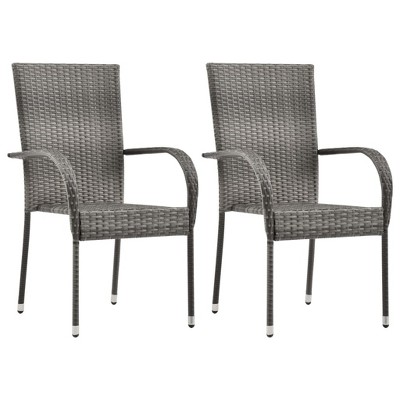 vidaXL Stackable Patio Chairs 2 pcs Gray Poly Rattan