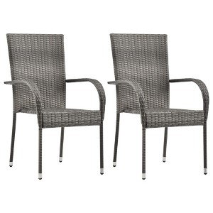 vidaXL Stackable Patio Chairs 2 pcs Gray Poly Rattan - 1 of 4