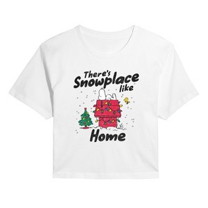 Women's - Peanuts - Theres Snowplace Like Home Cropped Graphic T-Shirt - 1 of 4