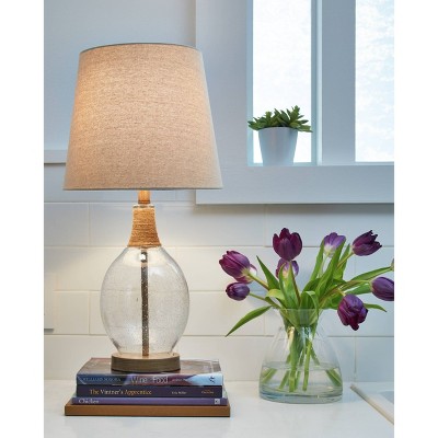 Signature Design by Ashley (Set of 2) Clayleigh Table Lamps Clear/Brown: Seeded Glass, Rope Detail, UL Listed