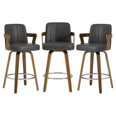 Bekrvio 26" Swivel Counter Height Bar Stools Set of 1/2/3/4,Faux Leather Upholstered Bar Chairs with Back & Arm for Kitchen Island,Black