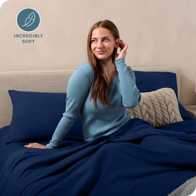 King Dark Blue Organic Cotton Flannel Sheet Set