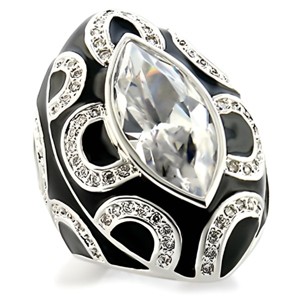Slickblue Rhodium Brass Ring with Clear CZ - Stylish Marquise Cut Design, Women's Fashion Jewelry, Size 5-10 - 1 of 3