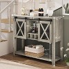 Wine Bar Cabinet with Sliding Barn Door, Coffee Cabinet with Wine Rack and Glass Holder, Kitchen Buffet Sideboard with Storage, Liquor Bar for Living - 2 of 4