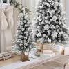 LuxenHome Small Flocked Christmas Tree with Square Planter, 4.1Ft Christmas Tree with Lights and Timer, Battery Operated Off-White - 3 of 4