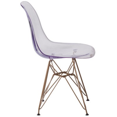 Elon Clear Polypropylene Armless Chair with Gold Metal Base